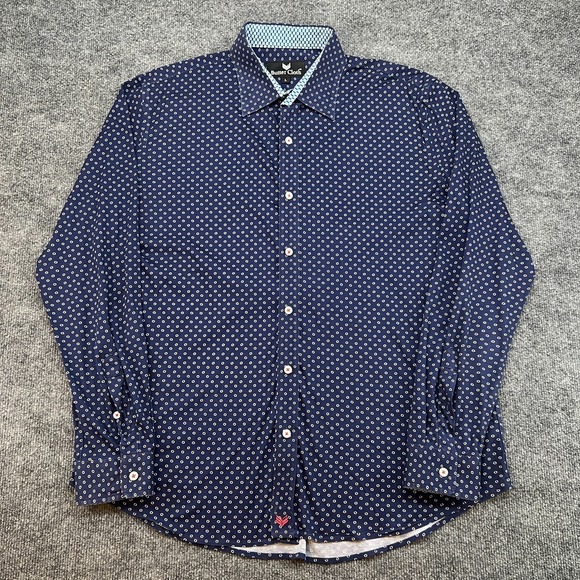 Buttercloth Cotton Dress Shirt Geometric Flip Cuff Button-Up Blue Men's Large - Picture 1 of 9